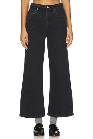 RE/DONE Pantalones cortos de tiro alto y pierna ancha en color negro talla 23 en - Black. Talla 23 (también en 26, 27, 30, 31, 32).