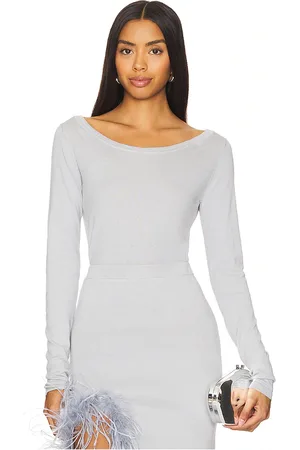 ANDREEVA Top de punto con puños de plumas en color claro talla M en - Light Grey. Talla M (también en S, XL, XS).
