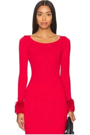 ANDREEVA Top con puños de plumas en color talla S en - Red. Talla S (también en L, XS).