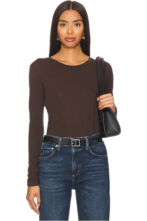 Goldie Estelle Long sleeve classic crew top en color chocolate talla M en - Chocolate. Talla M (también en S, XL, XS).
