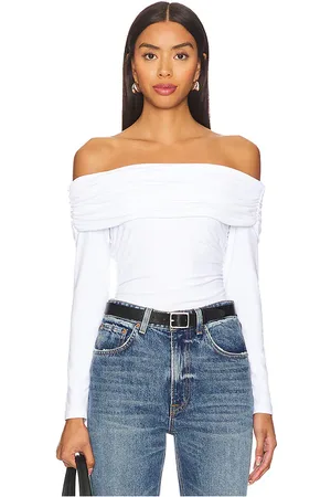 Susana Monaco Off the shoulder gathered long sleeve top en color blanco talla L en - White. Talla L (también en S, XL, XS).