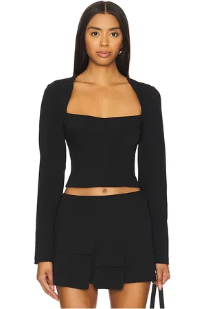 Camila Coelho Millie long sleeve top en color talla L en - Black. Talla L (también en M, S, XL, XS, XXS).
