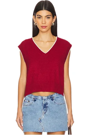 MONROW Chaleco boucle knit v neck sweater en color burgundy talla M en - Burgundy. Talla M (también en L, S, XL).
