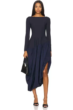 Simkhai Vestido midi combinado de manga larga angela en color azul marino talla L en - Navy. Talla L (también en M).