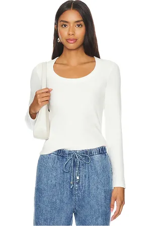 LnA Top manga larga crown waffle scoop en color blanco talla S en - White. Talla S (también en XL).