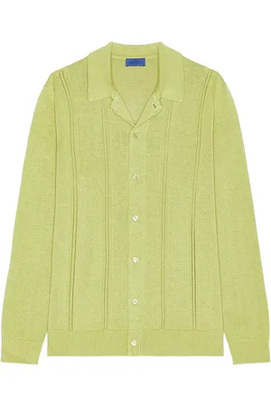 Saturdays NYC Jahmad linen long sleeve polo en color verde talla M en - Green. Talla M (también en XL/1X).
