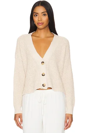 Eberjey Cárdigan recycled sweater cropped en color crema talla L en - Cream. Talla L (también en S, XS).