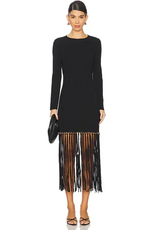 Simkhai Vestido de flecos maxi sharron en color talla M en - Black. Talla M (también en XS).