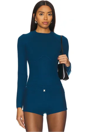 FLEUR DU MAL Knit underbust long sleeve top en color azul cerceta talla L en - Teal. Talla L (también en M, S, XS).