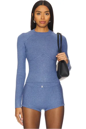 FLEUR DU MAL Knit underbust long sleeve top en color bebe azul talla L en - Baby Blue. Talla L (también en M, S, XS).