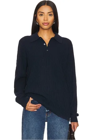 Guest In Residence Guest en residence theo waffle polo cashmere top en color azul talla L en - Blue. Talla L (también en M).