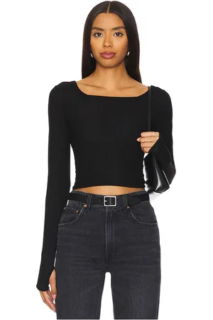 Michael Lauren Manga larga con cuello cuadrado pryderi en color talla L en - Black. Talla L (también en XL/1X, XXL/2X).