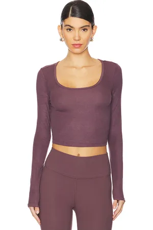 IVL COLLECTIVE Long sleeve cropped scoop neck top en color ciruela talla L en - Plum. Talla L (también en M, S, XL, XS).