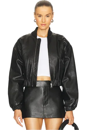 GRLFRND Chaqueta cropped leather bomber en color talla L en - Black. Talla L (también en M, S, XS, XXS).