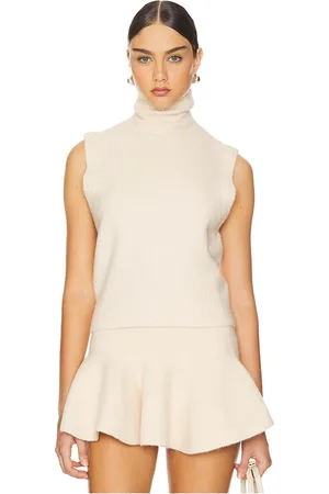 Susana Monaco Chaleco mapache mock neck en color beige talla L en - Beige. Talla L (también en M, S, XS).