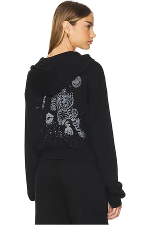 LAUREN MOSHI Sudadera corta con capucha y cremallera lachelle crop zip up hoodie en color talla M en - Black. Talla M (tambié