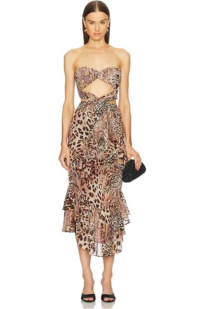 Michael Costello Vestido midi natalia en color marrón talla L en - Brown. Talla L (también en M, S, XL, XS).