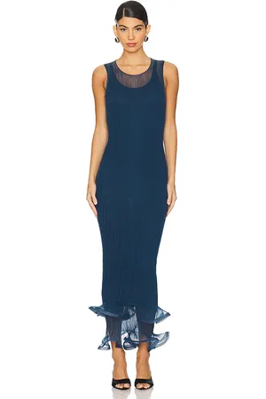 Simkhai Vestido midi con detalle de volantes daniella en color azul cerceta talla M en - Teal. Talla M (también en S).