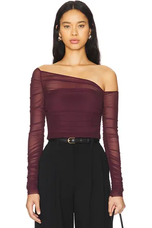 SER.O.YA Shauna asymetric mesh top en color vino talla M en - Wine. Talla M (también en S, XL, XS).