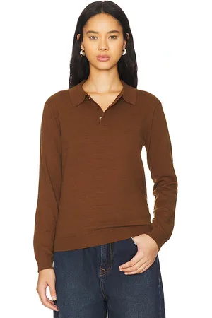 WAO Long sleeve knit polo en en color marrón talla M en - Brown. Talla M (también en S, XL/1X).