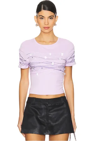 SUSAN FANG Beaded short sleeve top en color lavanda talla S en - Lavender. Talla S (también en XS).