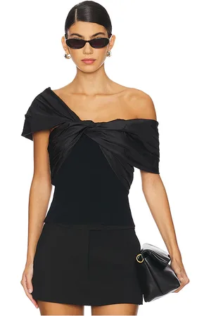 Simkhai Top con hombros descubiertos y detalle de lazo celiana en color talla M en - Black. Talla M (también en S).