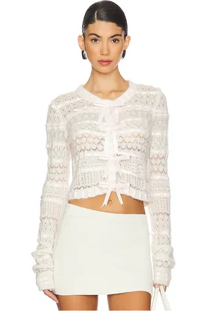 LOVESHACKFANCY Cárdigan roselline en color crema talla L en - Cream. Talla L (también en S).