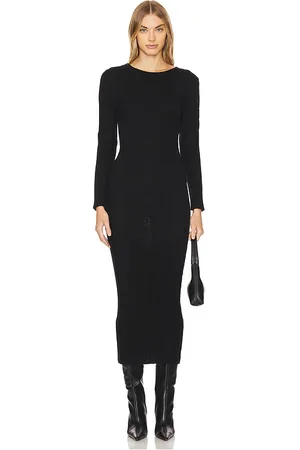Central Park West Vestido midi manga larga en color talla L en - Black. Talla L (también en M, XS).