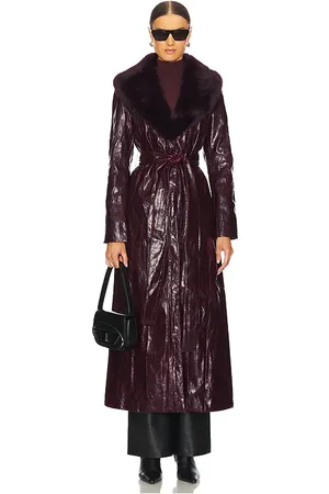 KIM SHUI Abrigo cuello pelo sintético bordeaux en color vino talla M en - Wine. Talla M (también en S, XS).