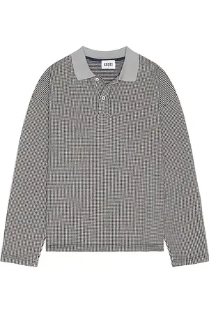 Saks Fifth Avenue Houndstooth jacquard knit rugby polo en color gris talla L en - Grey. Talla L (también en M, S).