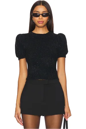 ALICE+OLIVIA Jersey ciara puff sleeve en color talla L en - Black. Talla L (también en XS).