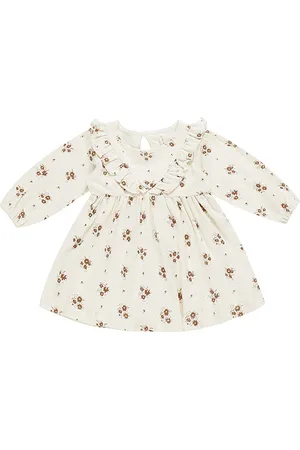 Quincy Mae Vestido de manga larga con volantes y escote en v en color crema talla 2-3yr en - Cream. Talla 2-3yr (también en 4