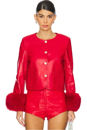 Susanna Chow Chaqueta de cuero con ribete de piel dawson en color talla M en - Red. Talla M (también en S, XS).