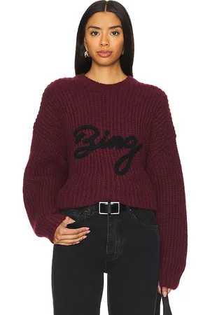 ANINE BING Jersey cuello redondo sydney signature en color burgundy talla L en - Burgundy. Talla L (también en M, S).