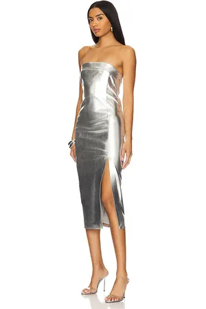 ALICE+OLIVIA Vestido kelly en color metálico talla 0 en - Metallic Silver. Talla 0 (también en 2).