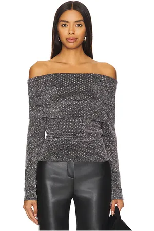 LnA Liya fold over rhinestone top en color talla L en - Black. Talla L (también en M, S, XS).