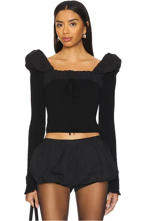 For Love & Lemons Aliyah pointelle top en color talla L en - Black. Talla L (también en M, S, XS).