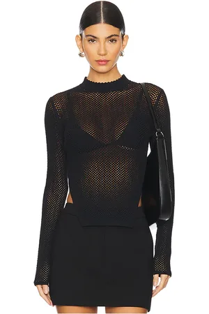 FLEUR DU MAL Knit mesh long sleeve top en color talla M en - Black. Talla M (también en S, XS).
