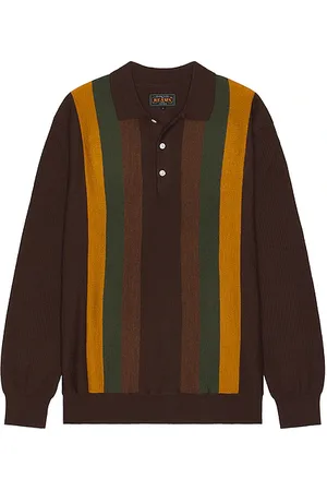 Beams Knit polo stripe en color talla L en - Brown. Talla L (también en M, S).