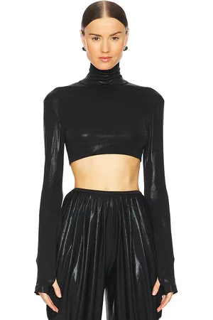 Norma Kamali Cropped slim fit long sleeve turtleneck top en color talla L en - Black. Talla L (también en M, S, XS, XXS).