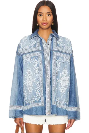Free People Camisa denim lace embroidered en color denim-medium talla S en - Denim-Medium. Talla S (también en XS).