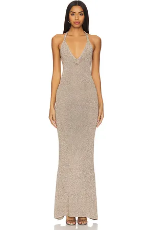 Asta Resort Vestido largo con cuello halter en color bronce talla L en - Tan. Talla L (también en XL).