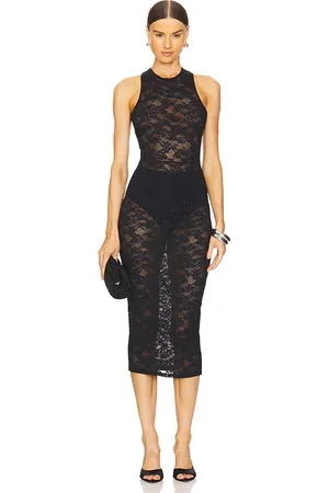 FLEUR DU MAL Vestido de encaje con tirantes y espalda de nadadora le stretch en color talla L en - Black. Talla L (también en