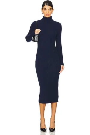 525 America Vestido midi con cuello alto kylie en color azul marino talla L en - Navy. Talla L (también en M, S, XS).