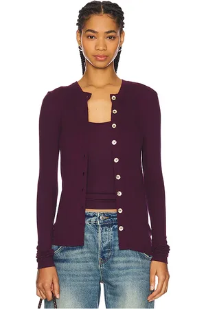 Goldie Estelle Cárdigan classic gold button en color burgundy talla L en - Burgundy. Talla L (también en M, S, XS).