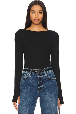 LnA Bellina ribbed long sleeve top en color talla L en - Black. Talla L (también en M, S, XS).