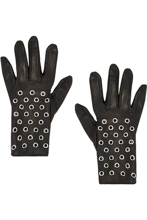 Manokhi Guantes cortos de cuero con ojales en color talla 6.5 en - Black. Talla 6.5 (también en 7, 7.5).