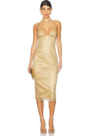 For Love & Lemons Vestido midi glitter grid en color oro metálico talla L en - Metallic Gold. Talla L (también en M).