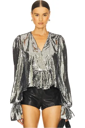 Azeeza Blusa de lentejuelas thistle en color plateado metálico talla M en - Metallic Silver. Talla M (también en S, XS).