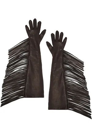 Manokhi Guantes largos de cuero con flecos en color marrón talla 6.5 en - Brown. Talla 6.5 (también en 7).